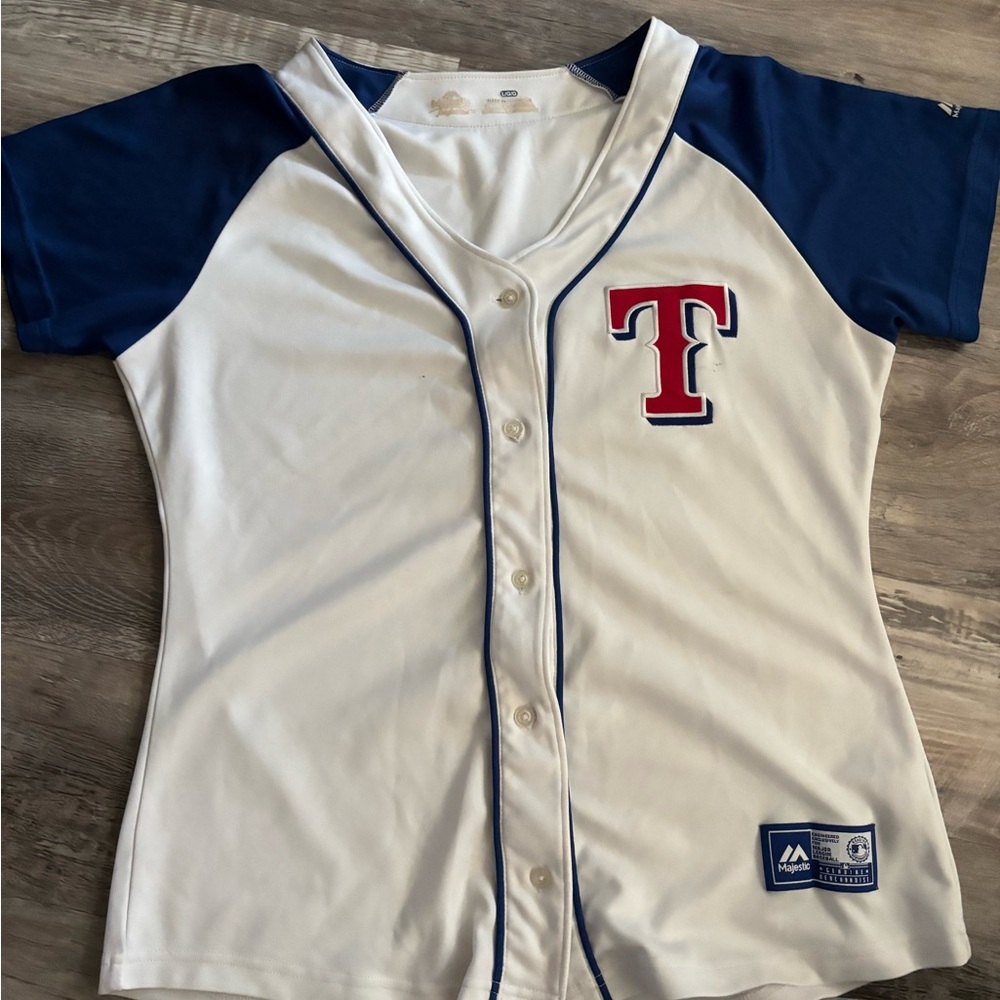 Majestic White and Blue Kids Jersey